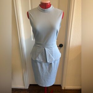 Sleeveless Peplum Pencil Dress in Light Blue